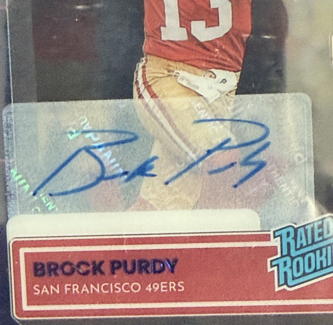 2022 Clearly Donruss #99 Brock Purdy Signed Rookie Blue Auto /99 PSA 9 Mint Rc