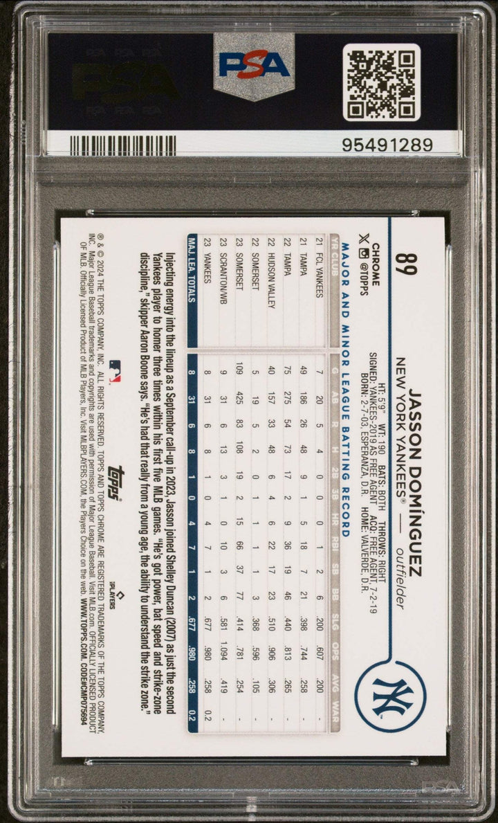 Graded 2024 Topps Chrome Jasson Dominguez #89 Rookie RC Baseball Card PSA 10 Gem