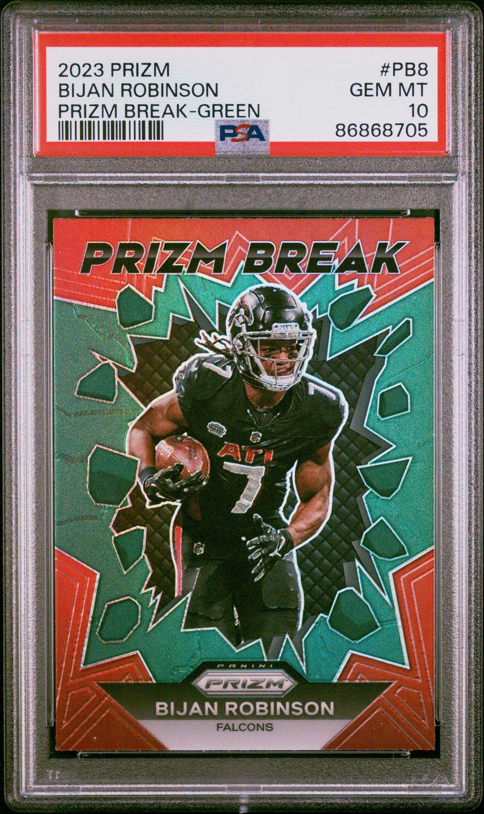 Graded 2023 Prizm Bijan Robinson #PB8 Prizm BRK Green RC Football Card PSA 10