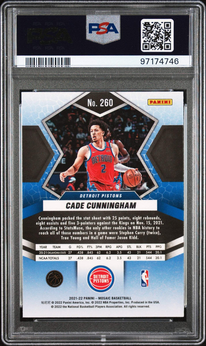 Graded 2021 Panini Mosaic Cade Cunningham #260 Rookie RC Basketball Card PSA 10