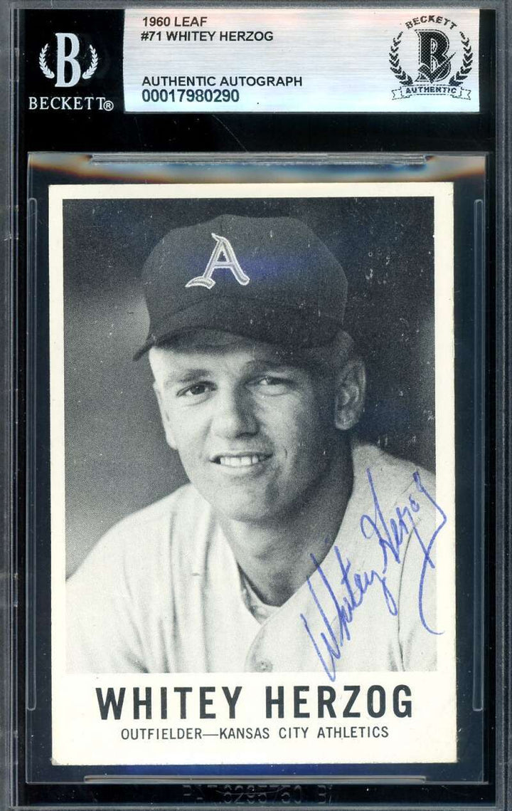 Whitey Herzog Beckett BAS Vintage Signed 1960 Leaf Autograph