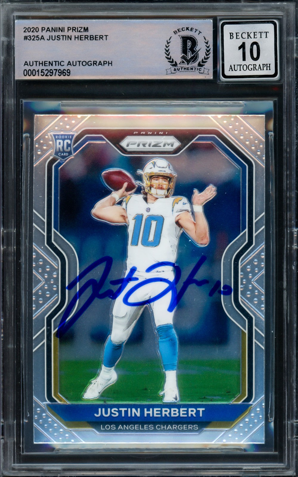 Justin Herbert Signed 2020 Panini Prizm RC 325 Chargers Auto GM 10 Beckett
