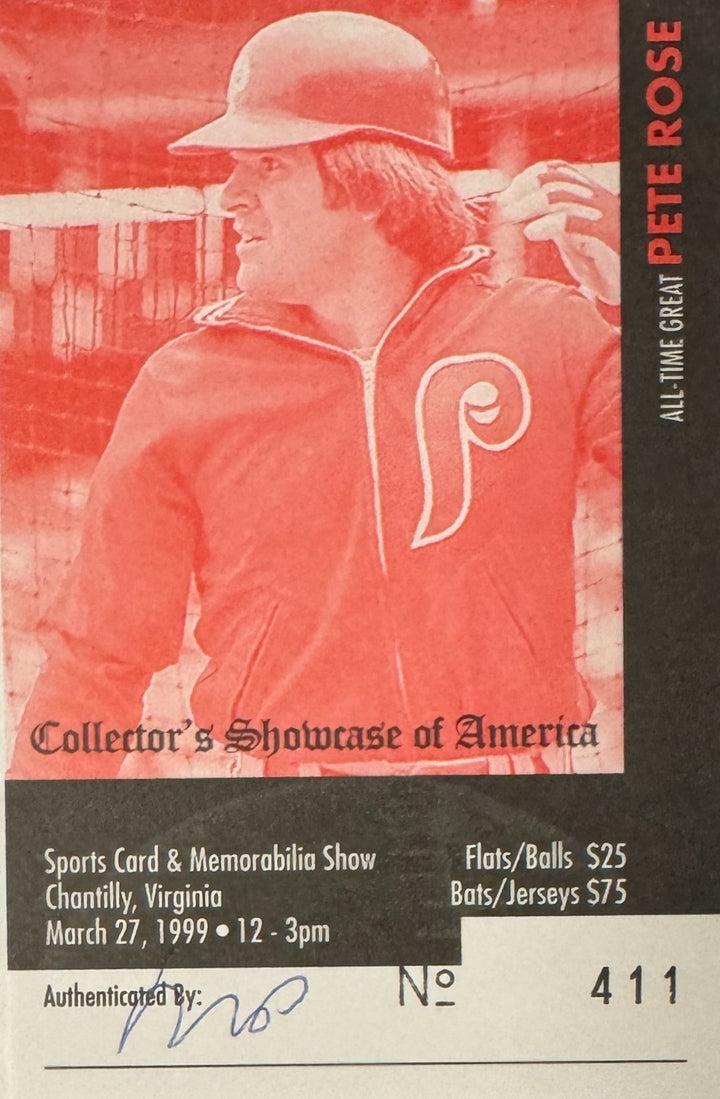 Pete Rose signed Cincinnati Reds 8x10 Photo w/ 4192 Minor Dings COA/ Show Ticket