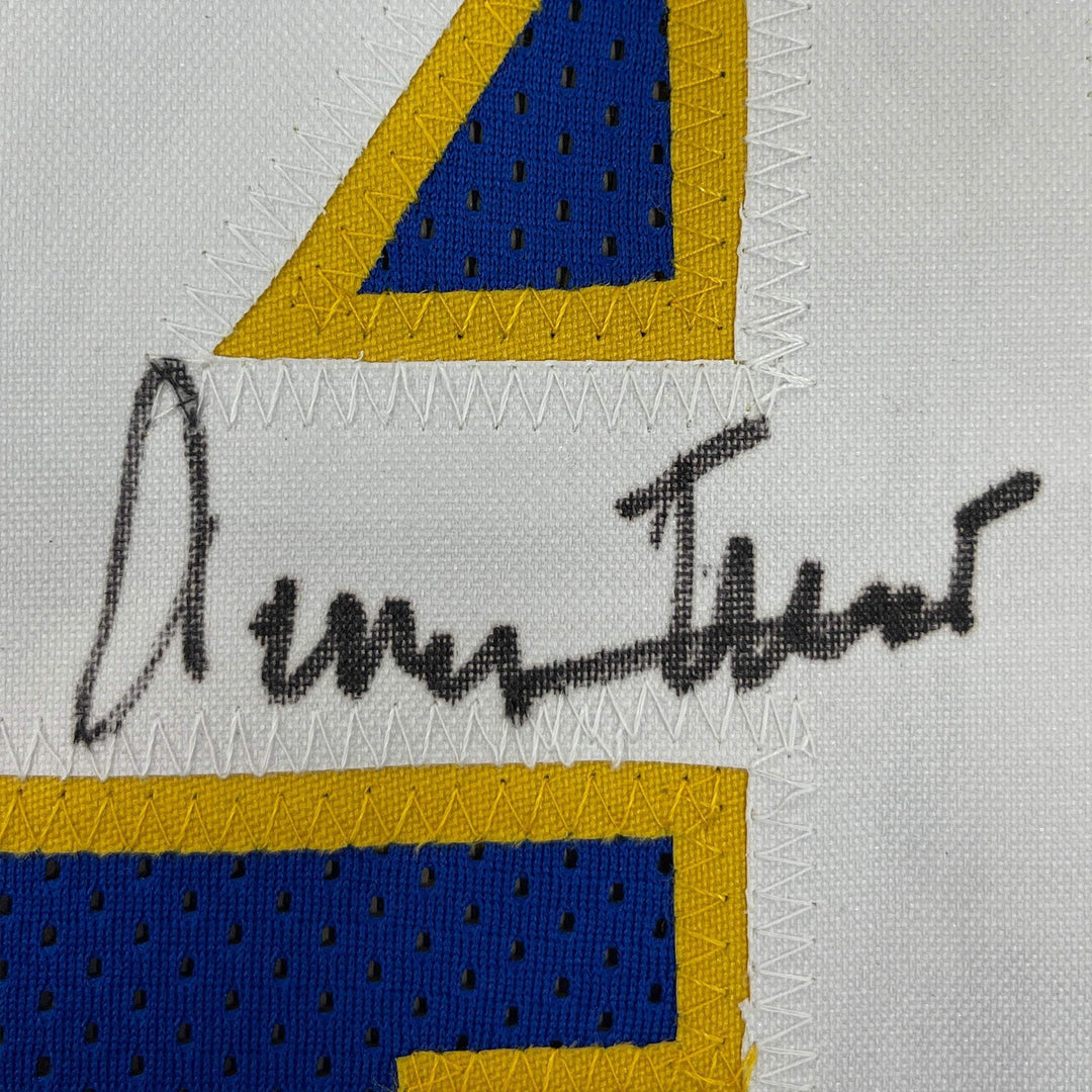 Framed Autographed/Signed Jerry West 33x42 West Virginia Blue Jersey JSA COA