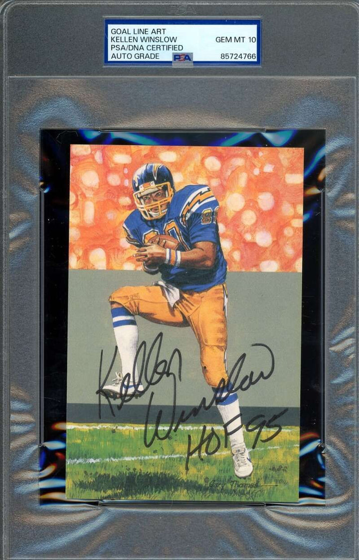 Kellen Winslow Gem Mint 10 PSA DNA Signed Goal Line Art Card GLAC Auto HOF 95