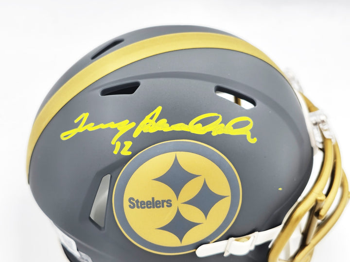 Terry Bradshaw Signed Steelers Slate Gray Speed Mini Helmet Beckett Wit