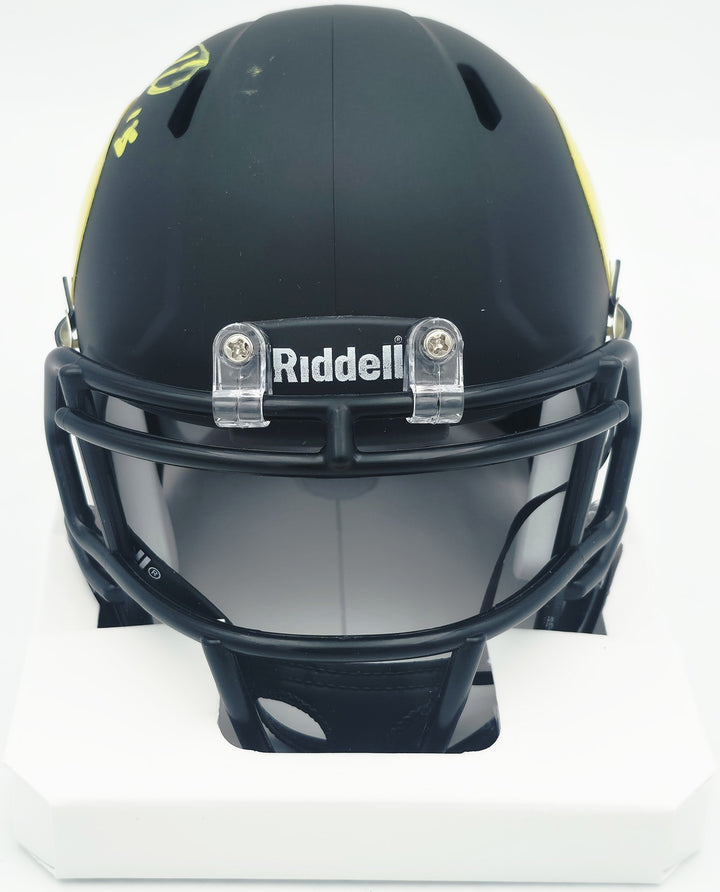 Tez Johnson Auto Oregon Ducks Matte Black Speed Mini Helmet (Smudge) JSA Witness