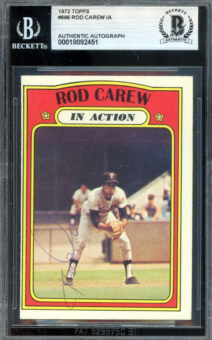 Rod Carew Beckett BAS Vintage Signed 1972 Topps In Action Hi Number Autograph