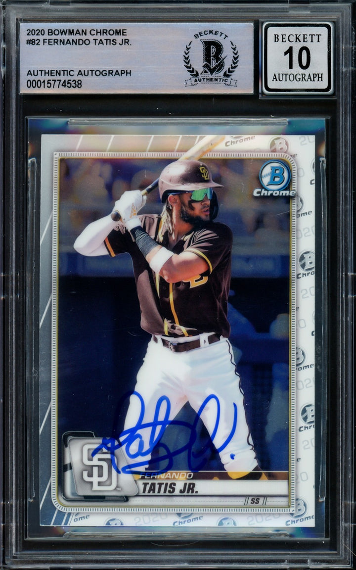 Fernando Tatis Jr. Signed 2020 Bowman Chrome Card 82 Padres Auto 10 Beckett