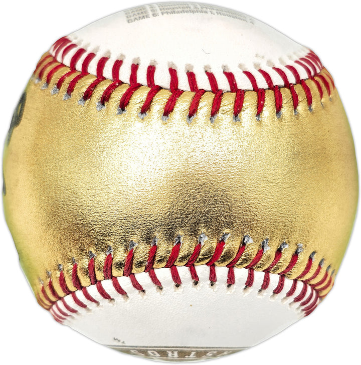 Kyle Tucker Signed 2022 WS Gold MLB Baseball Astros (Smudged) Beckett Wit