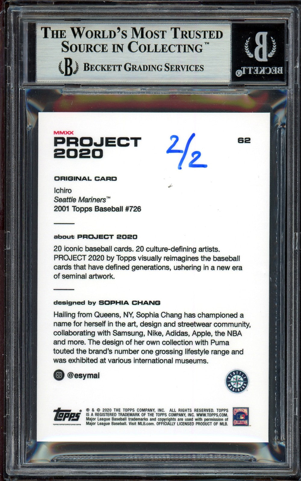 Ichiro Suzuki Signed Topps Project 2020 Sophia Chang Card 62 Silver #2/2 Beckett