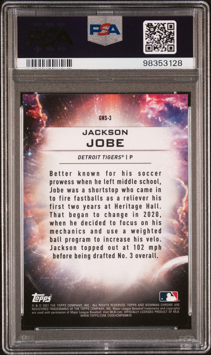 Graded 2021 Bowman Draft Jackson Jobe #GNS3 Green REF /99 Baseball Card PSA 10