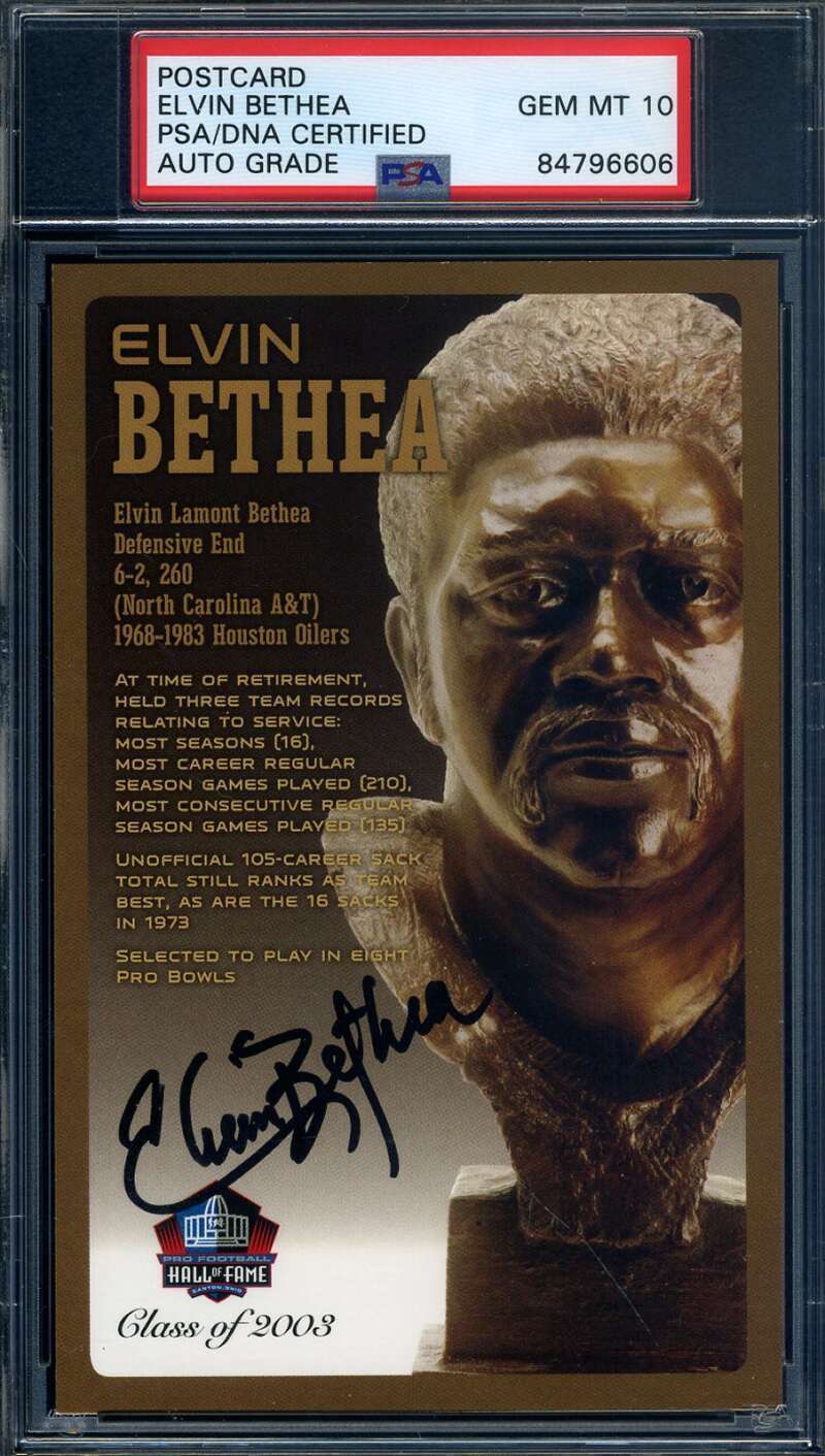 Elvin Bethea Gem Mint 10 PSA DNA Signed HOF Bronze Bust Postcard Autographed