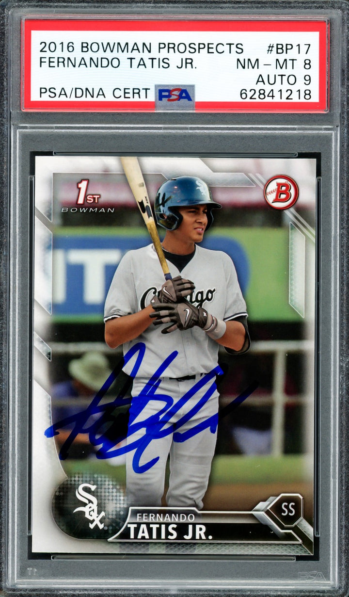 Fernando Tatis Jr. Auto 2016 Bowman Prospects RC BP17 Padres PSA 8 Sig 9 PSA/DNA