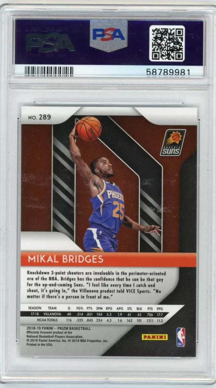 Graded 2018 Panini Prizm Mikal Bridges #289 Rookie RC Basketball Card PSA 10