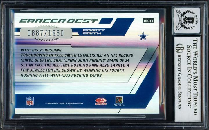 Emmitt Smith Auto 2004 Donruss Elite Career Best Card CB11 Sig 10 #/1650 Beckett