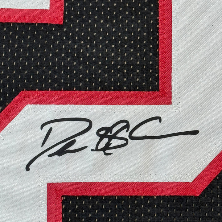 Framed Facsimile Autographed Deion Sanders 33x42 Black Reprint Laser Auto Jersey