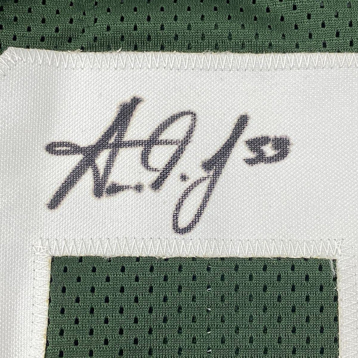 FRAMED Autographed/Signed AARON JONES 33x42 Green Football Jersey BAS COA