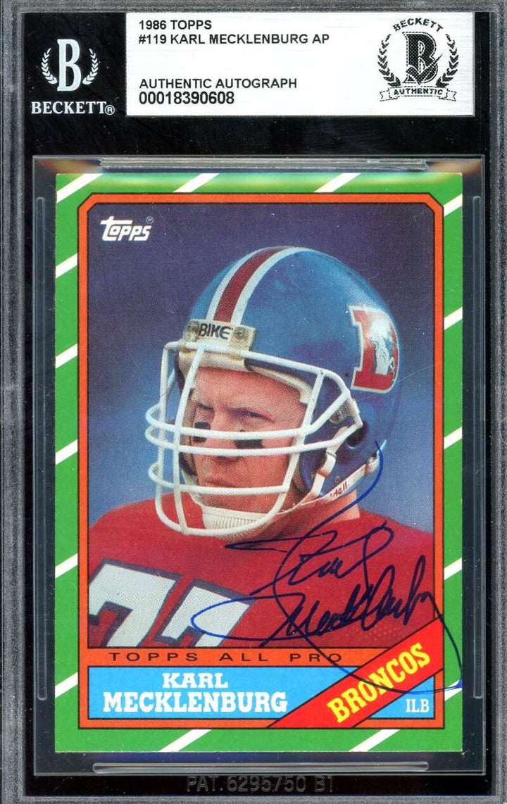 Karl Mecklenburg Beckett BAS Signed 1986 Topps Rookie Autograph Broncos