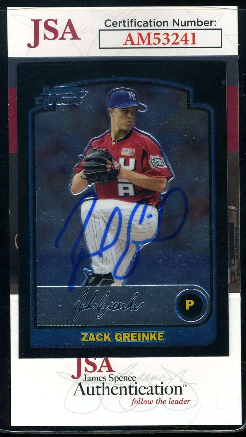 Zack Greinke JSA Coa Signed 2003 Bowman Chrome Rookie Autograph