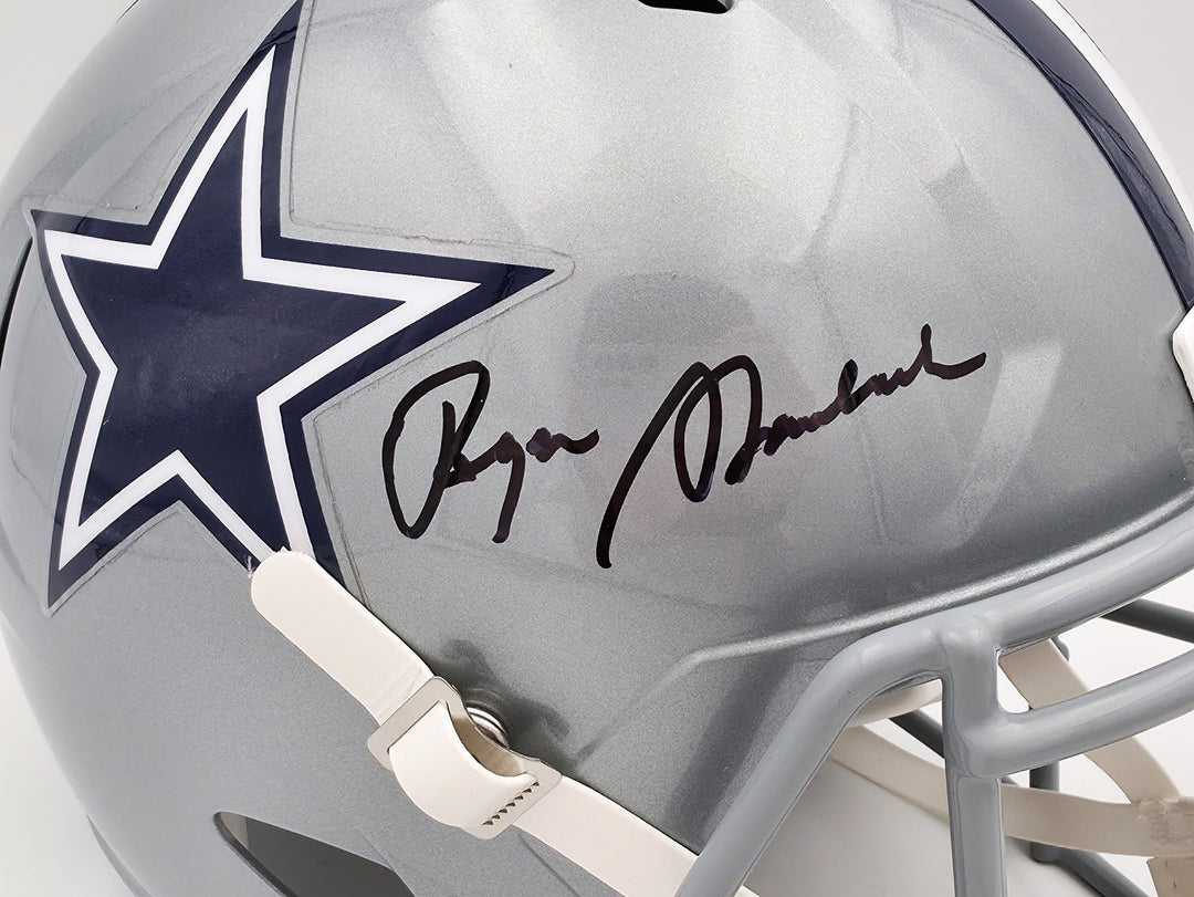Roger Staubach Signed Cowboys Silver Full Size Speed Replica Helmet Beckett Wit