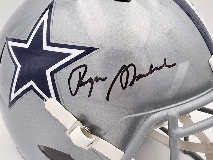 Roger Staubach Signed Cowboys Silver Full Size Speed Replica Helmet Beckett Wit