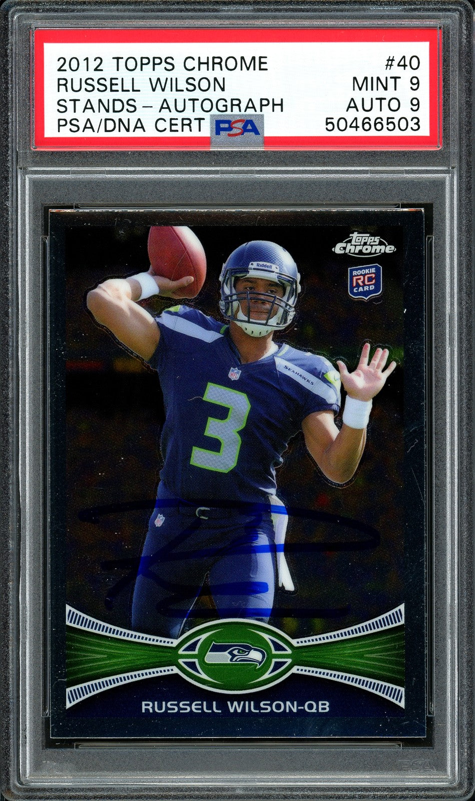 Russell Wilson Auto 2012 Topps Chrome RC 40 Seahawks Auto 9 Card Mint 9 PSA/DNA