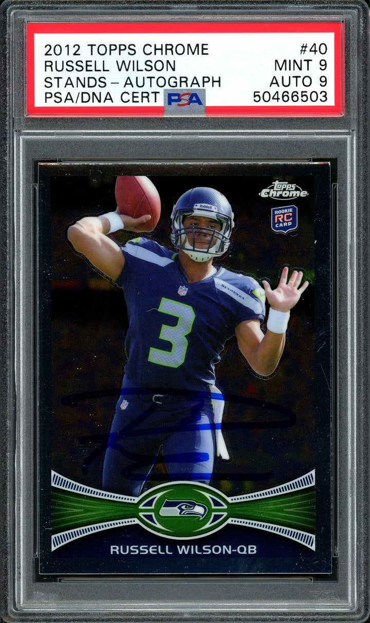 Russell Wilson Auto 2012 Topps Chrome RC 40 Seahawks Auto 9 Card Mint 9 PSA/DNA