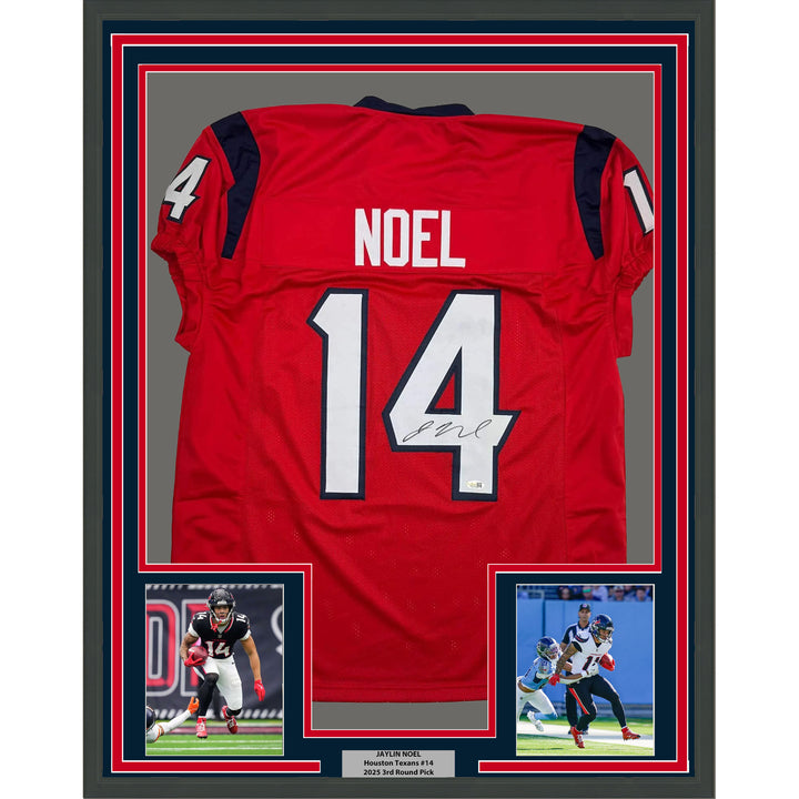 Framed Autographed/Signed Jaylin Noel 35x39 Houston Red Football Jersey JSA COA