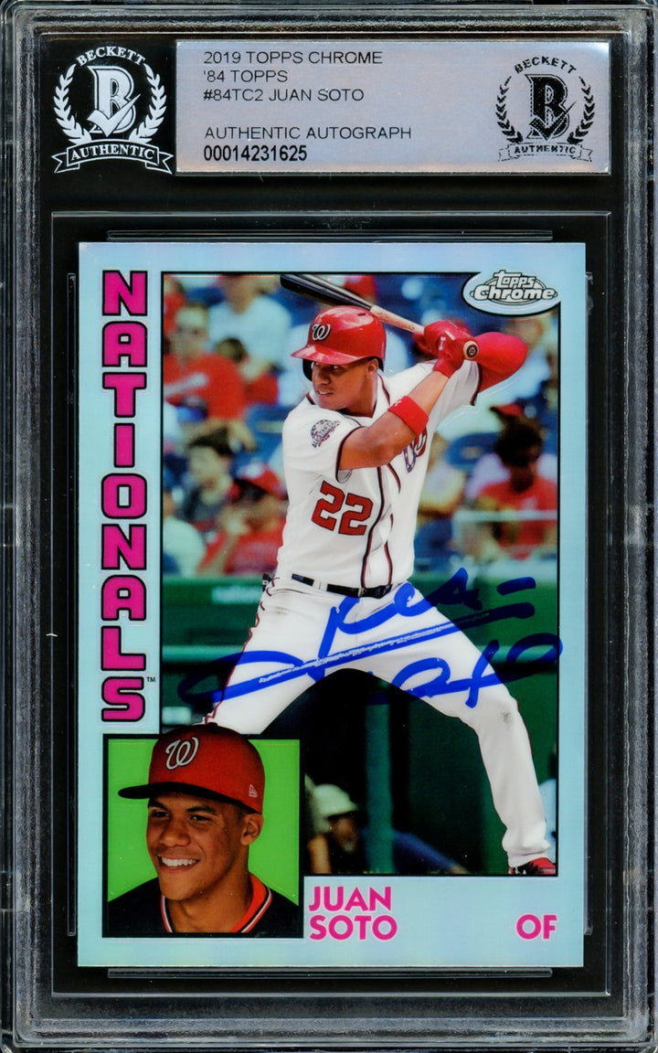 Juan Soto Auto 2019 Topps Chrome Refractor 1984 RC 84TC-2 Mets Beckett #14231625