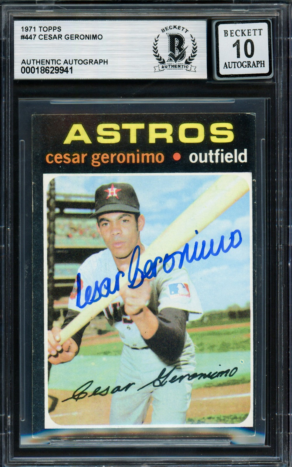 Cesar Geronimo Signed 1971 Topps RC 447 Astros Auto GM 10 Beckett #18629941