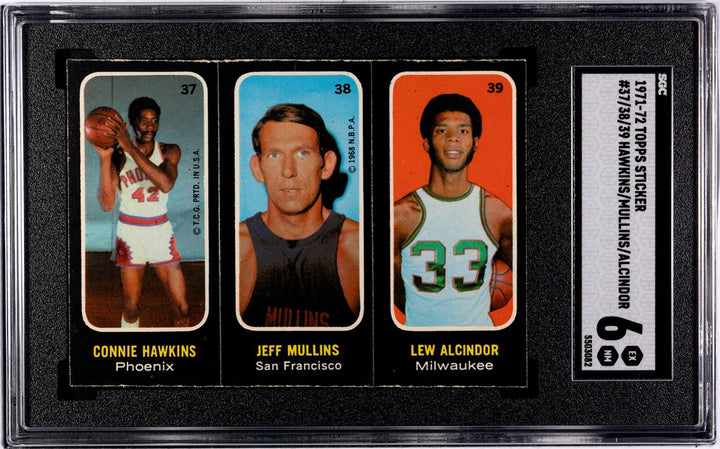 Lew Alcindor/Hawkins/Mullins 1971-72 Topps Sticker/Card #37/38/39- SGC Graded 6
