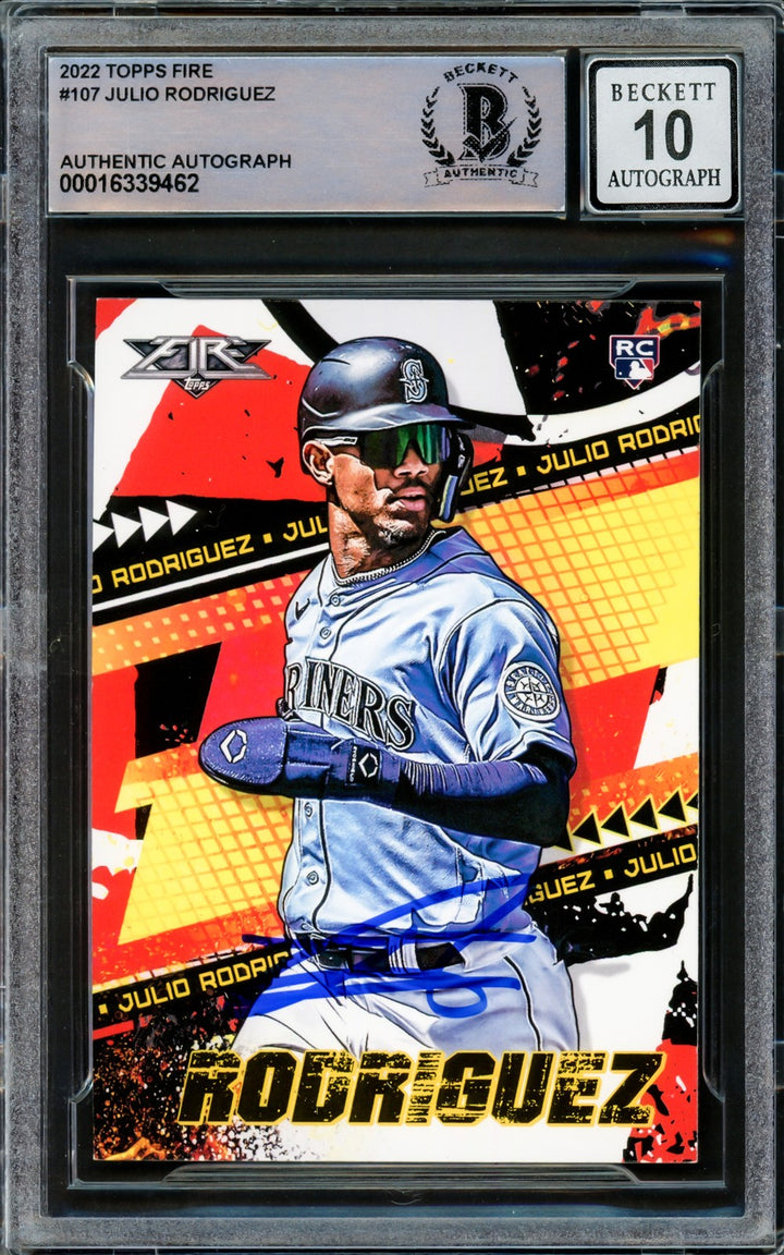 Julio Rodriguez Signed 2022 Topps Fire RC #107 Mariners Auto GM 10 Beckett