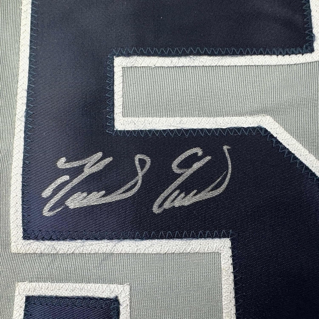 Framed Autographed/Signed Domingo German 35x39 New York Grey Jersey JSA COA