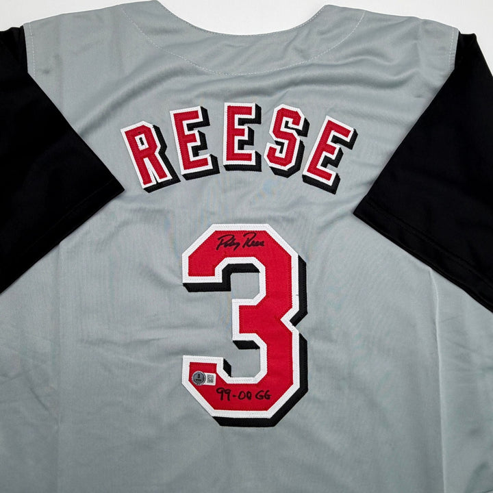 Autographed/Signed Pokey Reese Cincinnati Grey Jersey Beckett BAS COA