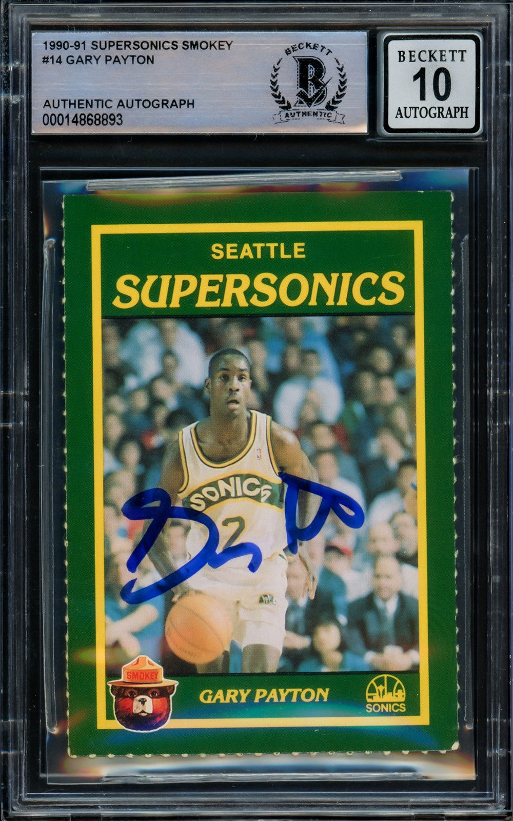 Gary Payton Signed 1990-91 Smokey The Bear RC 14 Supersonics Auto 10 Beckett