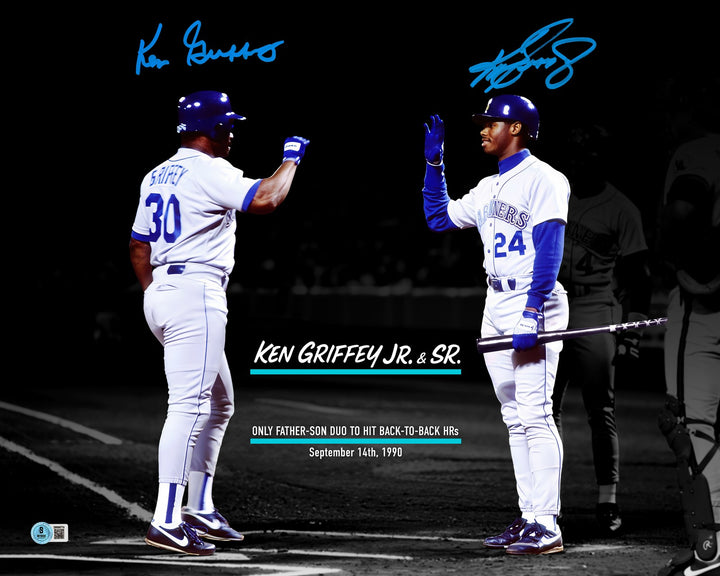 Ken Griffey Jr. & Sr. Signed 16x20 Photo Mariners Back To Back HR's BAS Witness