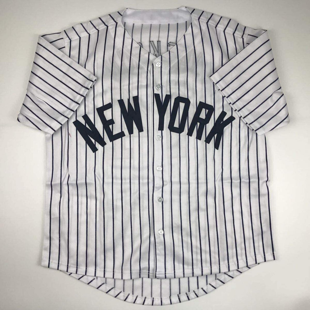 Autographed/Signed Reggie Jackson New York NY Pinstripe Jersey JSA COA