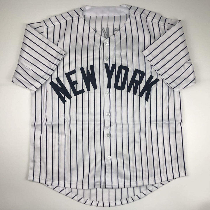Autographed/Signed Reggie Jackson New York NY Pinstripe Jersey JSA COA