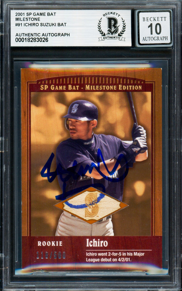 Ichiro Suzuki Auto 2001 SP Game Bat Milestone RC 91 Mariners Sig 10 500 Beckett