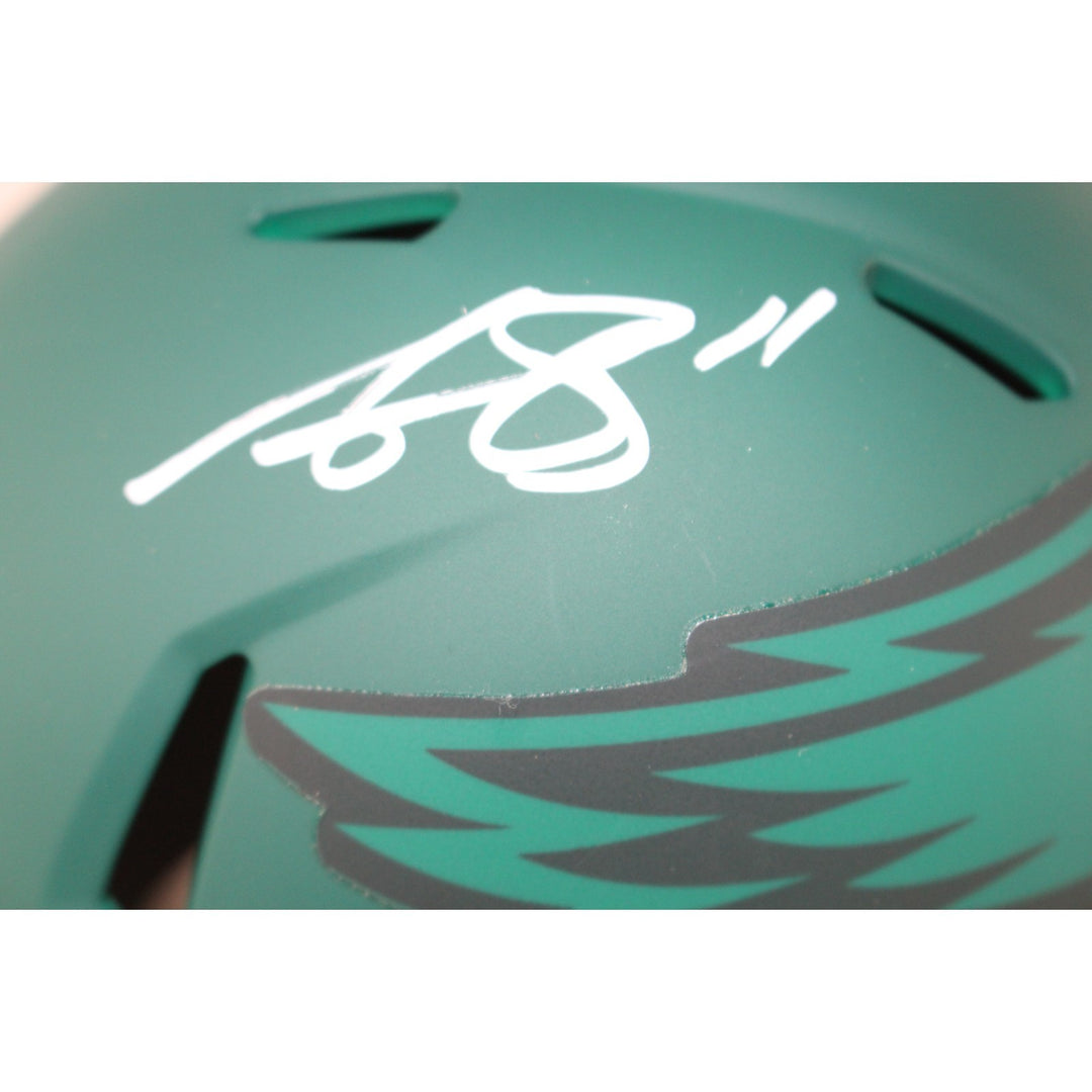 AJ Brown Autographed Philadelphia Eagles Rave Mini Helmet Beckett Witness 54026