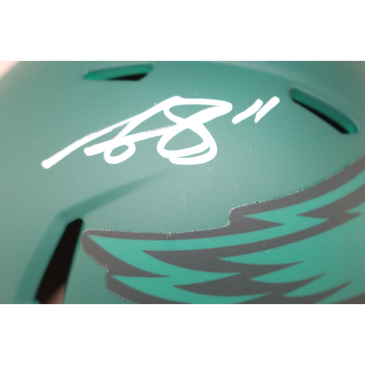 AJ Brown Autographed Philadelphia Eagles Rave Mini Helmet Beckett Witness 54026