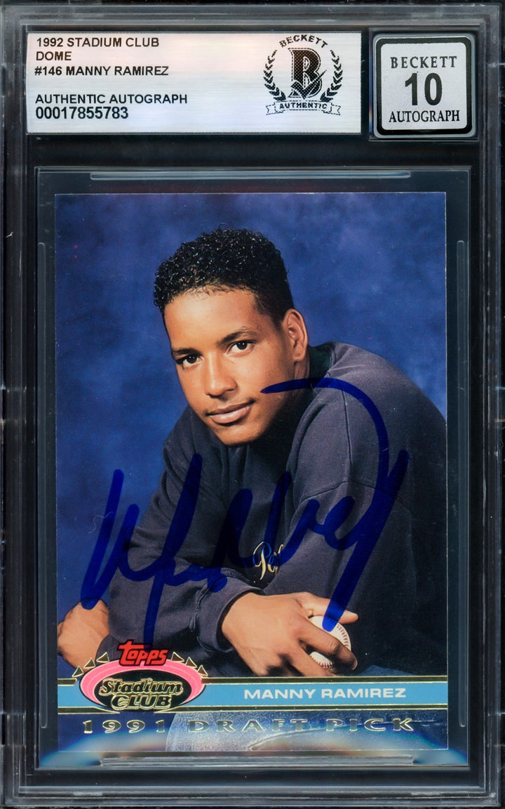 Manny Ramirez Auto 1992 Stadium Club SE Skydome RC 146 Indians Auto 10 Beckett