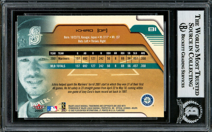Ichiro Suzuki Signed 2002 Fleer Flair Card 81 Seattle Mariners Beckett