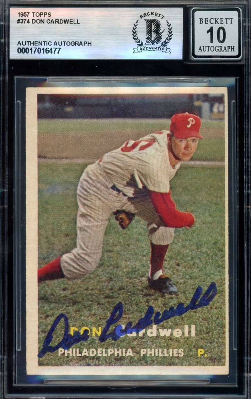 Don Cardwell Gem Mint 10 Beckett BAS Signed 1957 Topps Rookie Autograph