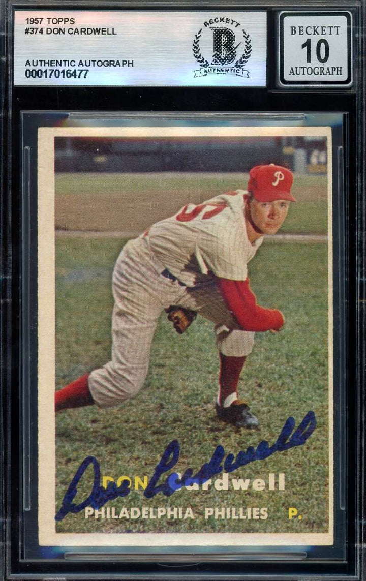 Don Cardwell Gem Mint 10 Beckett BAS Signed 1957 Topps Rookie Autograph