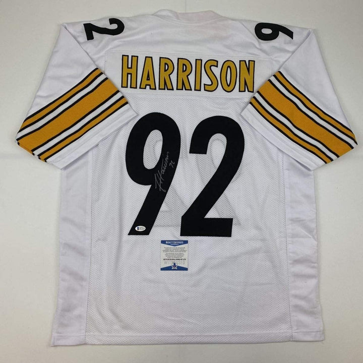 Autographed/Signed JAMES HARRISON Pittsburgh White Jersey Beckett COA