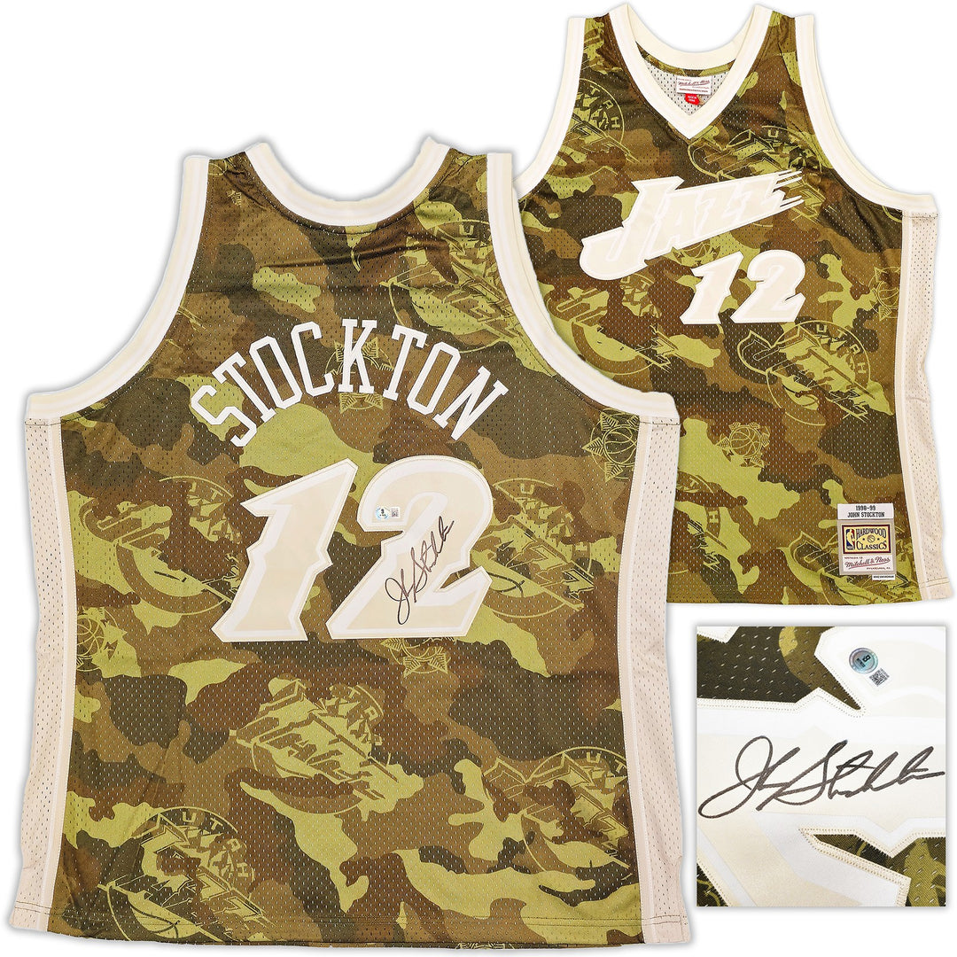 Jazz John Stockton Auto Green Mitchell Ness 98-99 Swingman Ghost Camo Jersey 2X