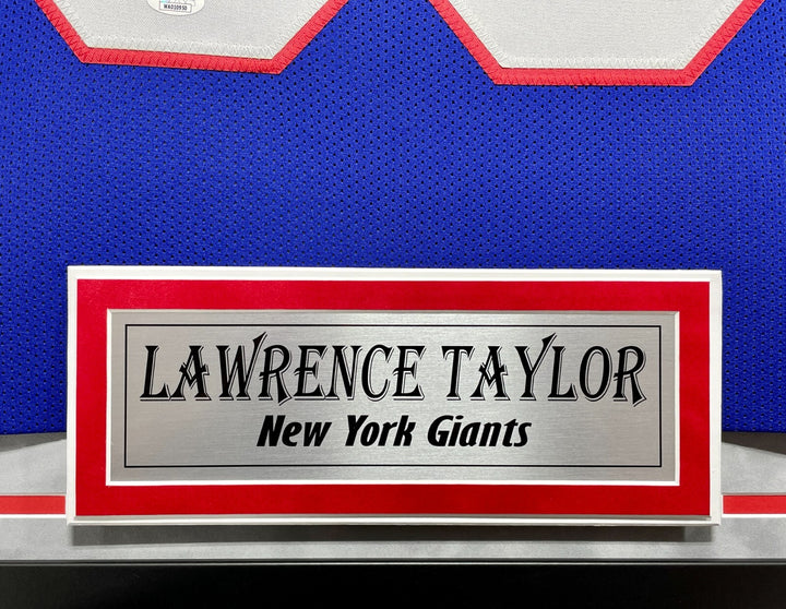 Lawrence Taylor Autographed New York Giants Blue Jersey Framed BAS Signed NY