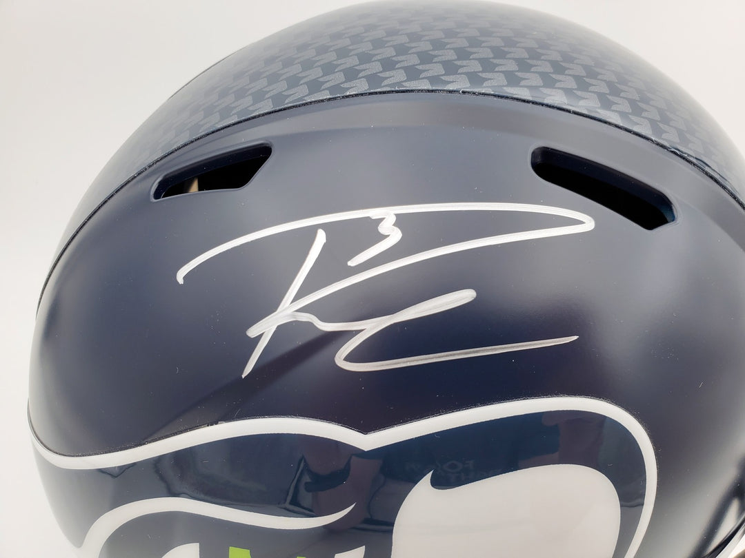 Russell Wilson Signed Seattle Seahawks Speed Full Size Helmet In Silver RW Holo